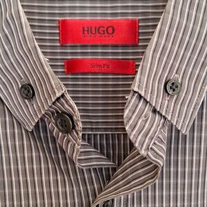 Hugo Boss Mens Slim Fit Button Down Shirt Collared Button Cuff Charcoal XXL